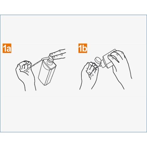 Deposite en la palma de la mano una dosis de producto suficiente para cubrir todas las superficies. 